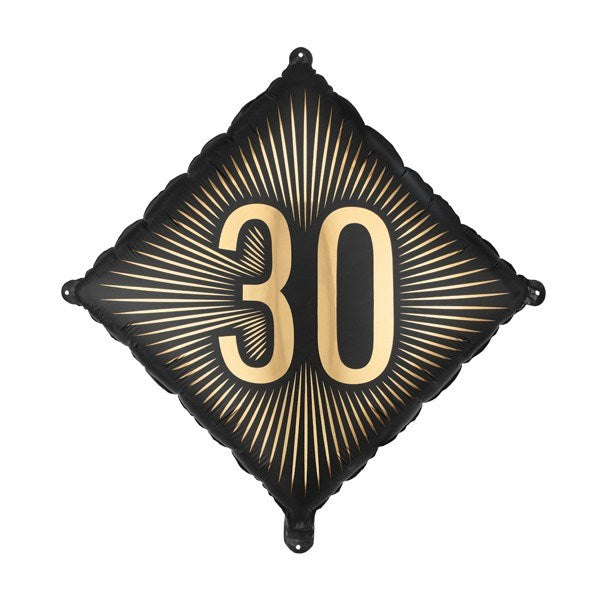 Gold number 30 on a black starburst background