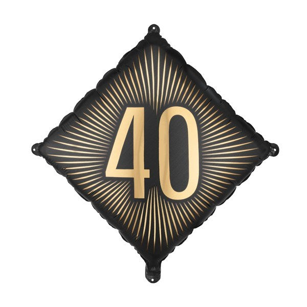 Black and gold balloon with the number 40 on a white background