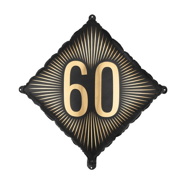 Black and gold balloon with the number 60 on a white background