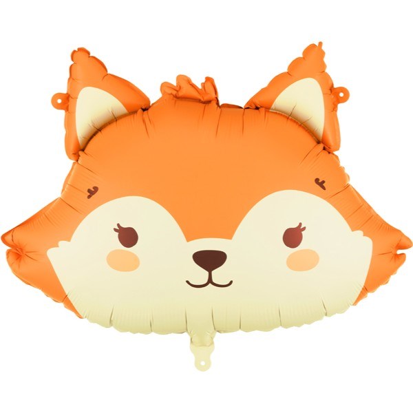 Fox-shaped balloon with orange fur and white face on a white background