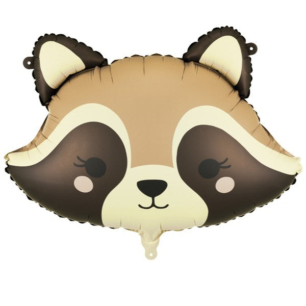 Balloon shaped like a raccoon face on a white background
