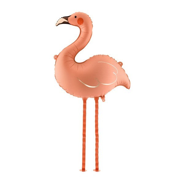 Pink flamingo-shaped balloon on a white background