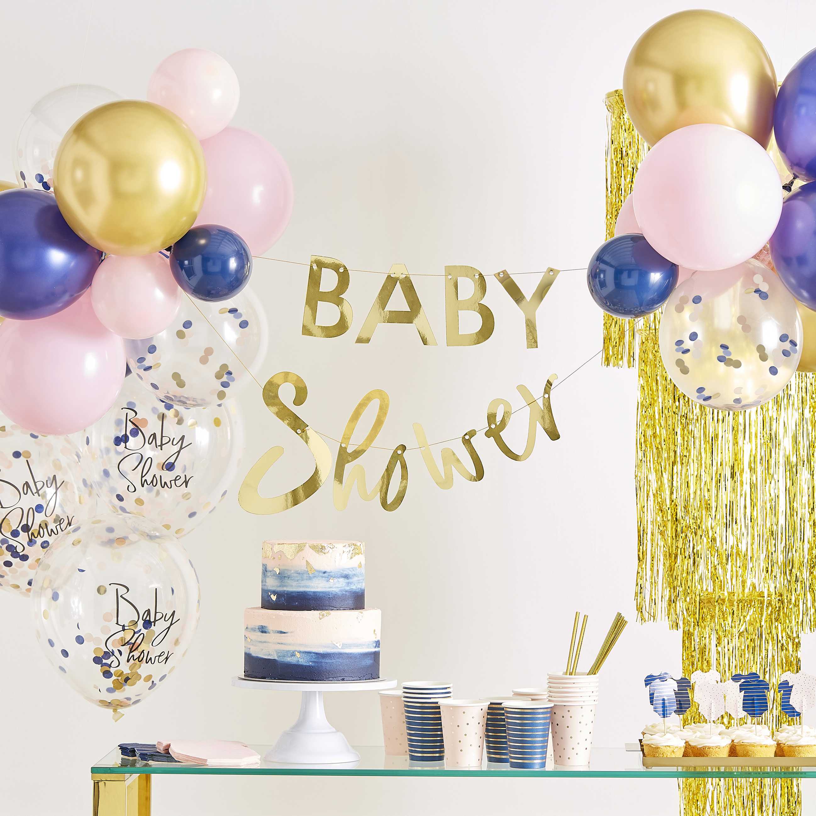 Blue and pink Baby Shower set up