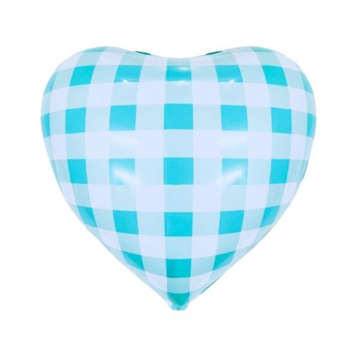 18" (45cm) Pastel Blue Gingham Foil Heart Balloon