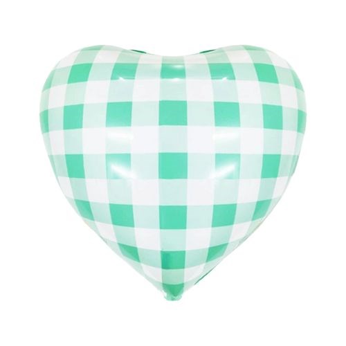 18" (45cm) Pastel Green Gingham Foil Heart Balloon