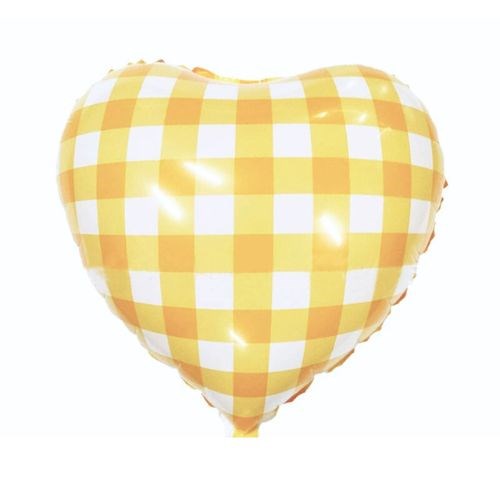 18" (45cm) Yellow Gingham Foil Heart Balloon