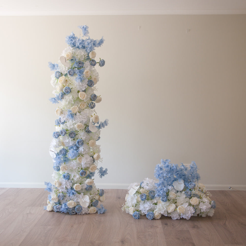 White & Blue Rose Floral Arrangement Bundle