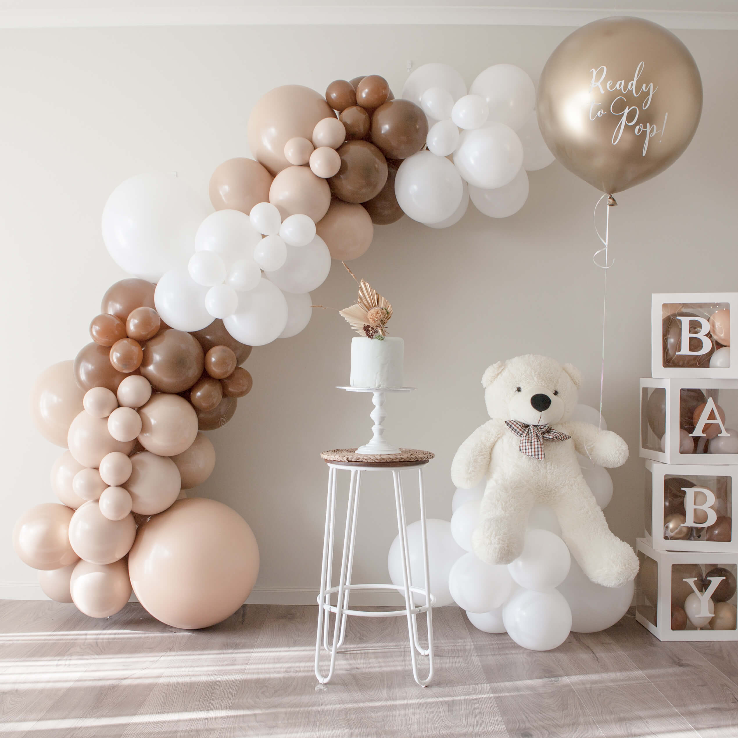 We Can't Bearly Wait Gender Reveal Balloon Garland DIY Kit - White & Brown