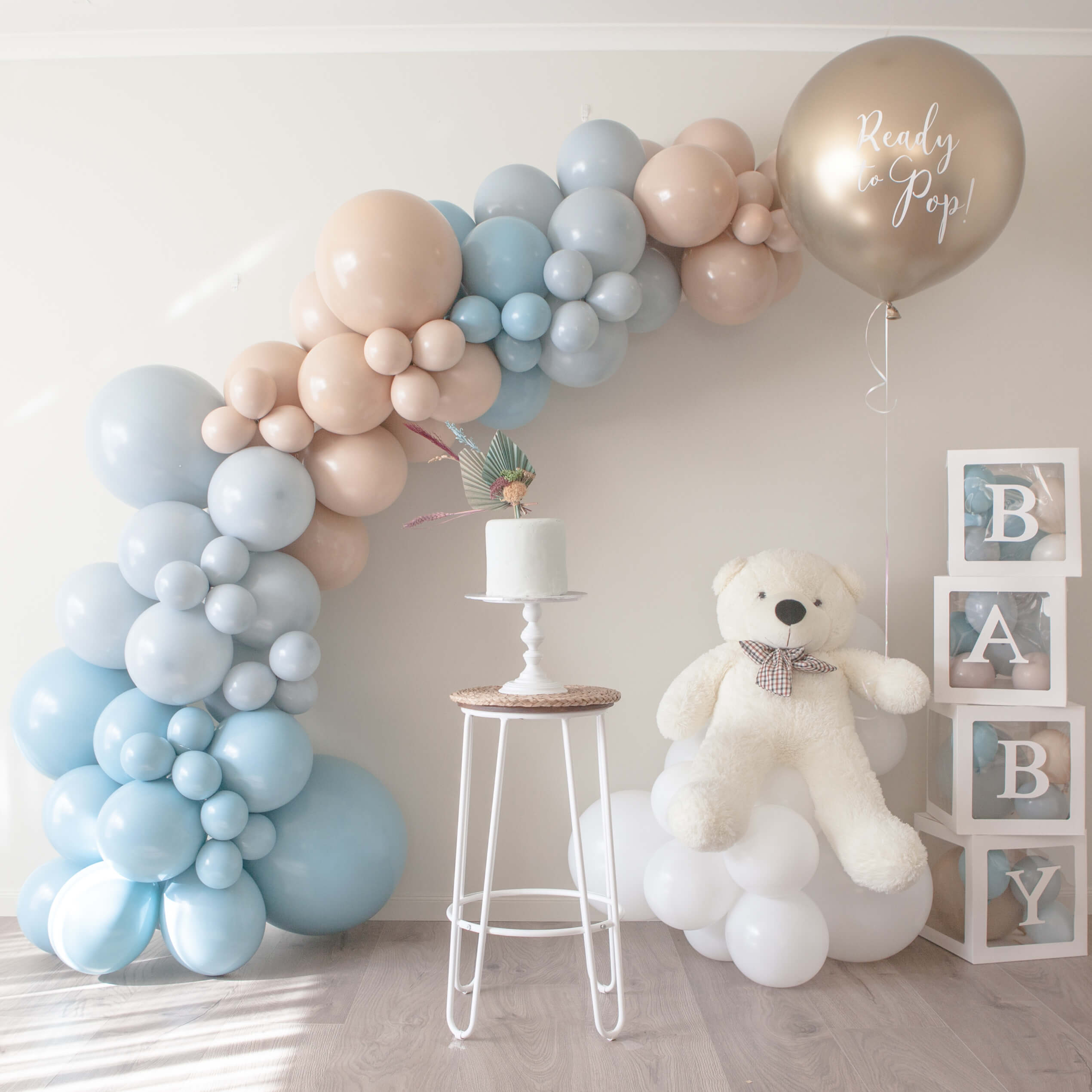 We Can't Bearly Wait Gender Reveal Balloon Garland DIY Kit - Seaglass & Blush