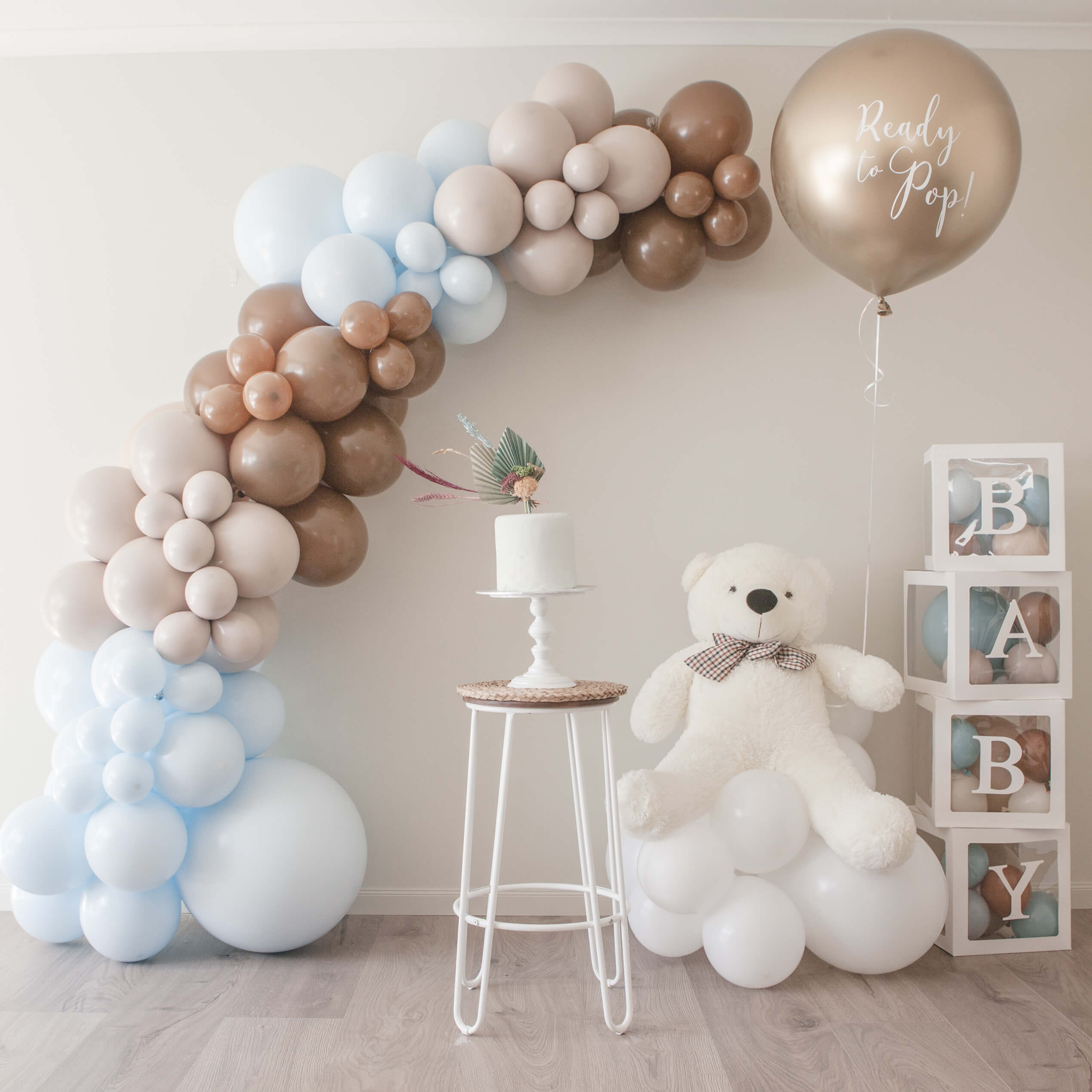 We Can't Bearly Wait Gender Reveal Balloon Garland DIY Kit - Pastel Blue & Brown