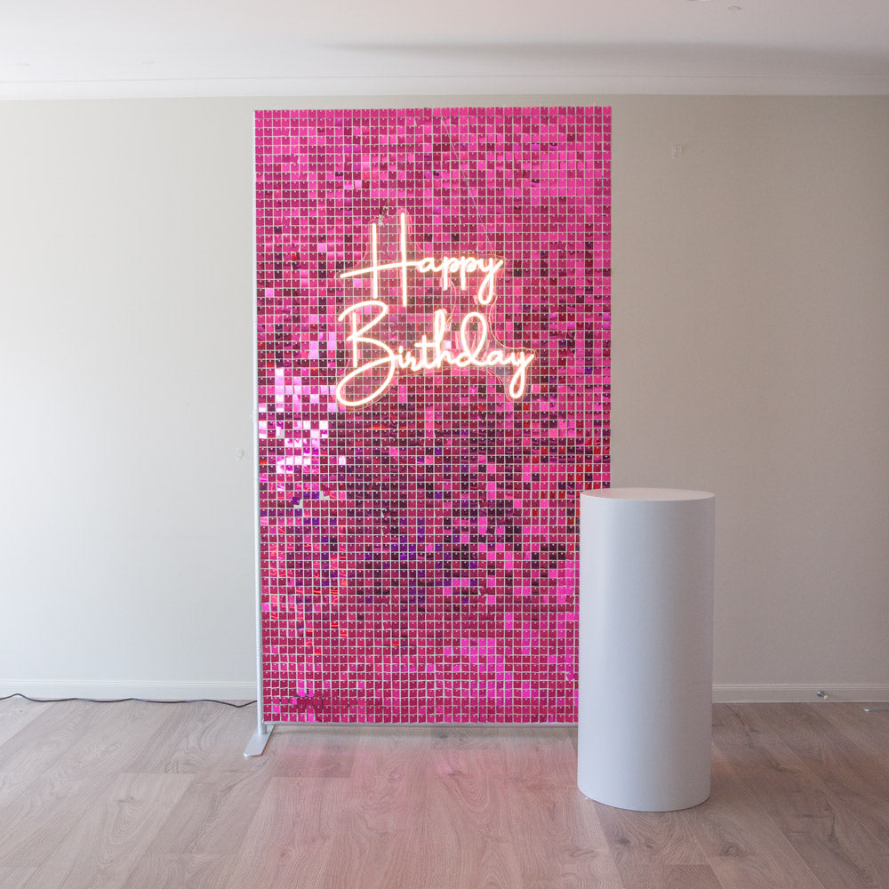 Hot Pink Shimmer wall with plinth