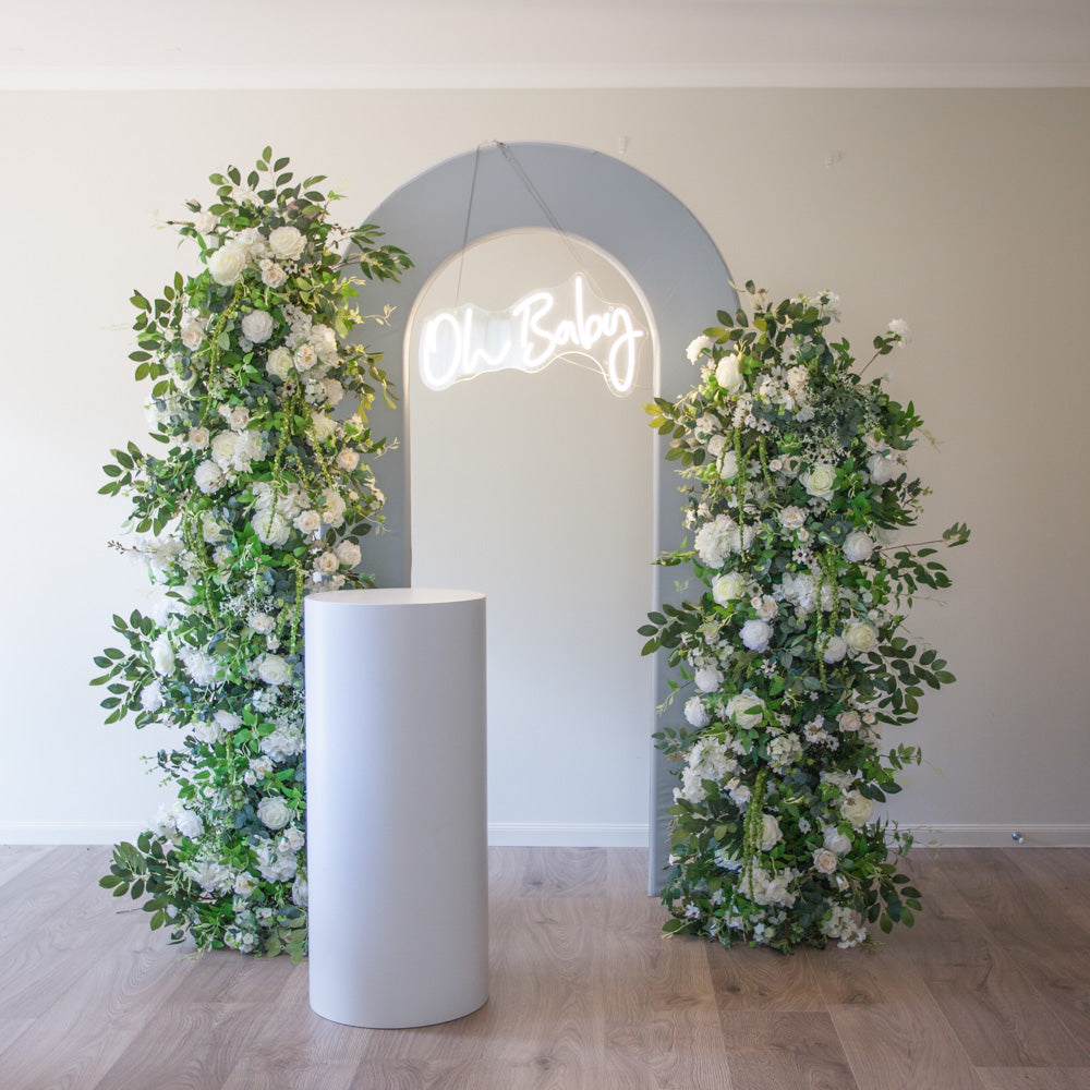 Mint Open Door Arch Backdoor with Flower Arrangement