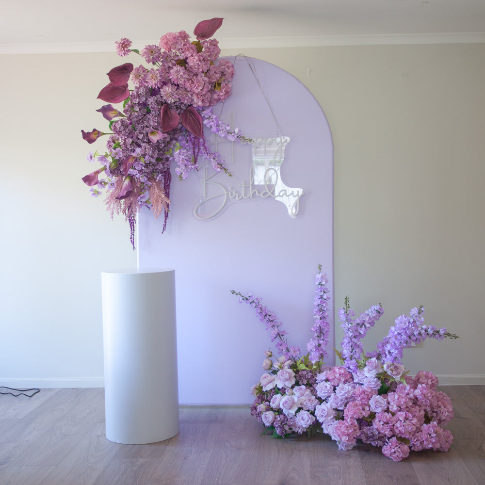 Pink Arch Backdrop with Purple & Pink Floral Bundle