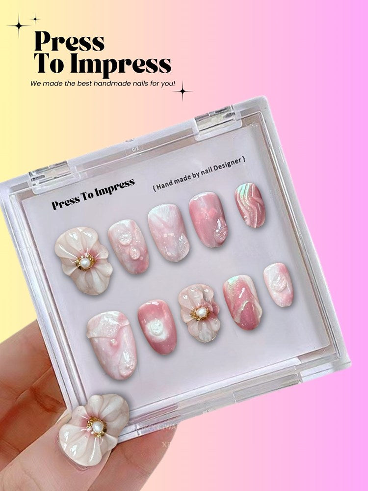 Rose Petals 3D Handmade  Press-On Nails