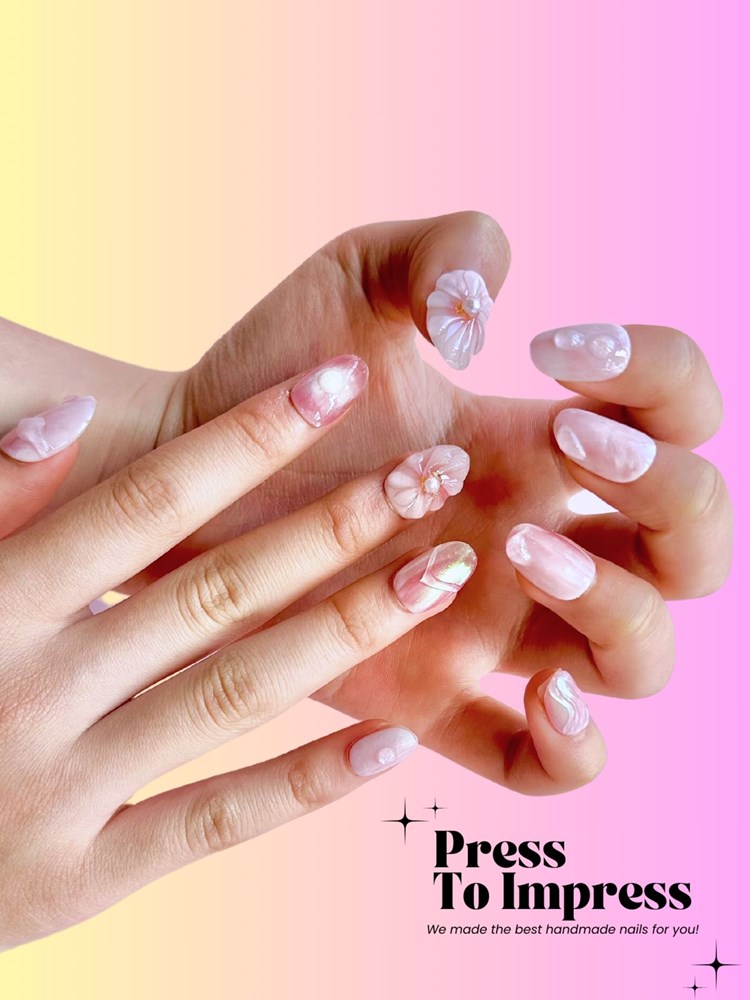 Rose Petals 3D Handmade  Press-On Nails