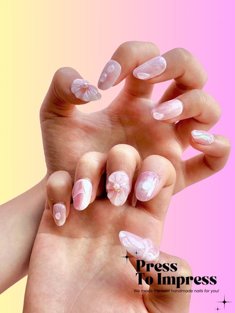 Rose Petals 3D Handmade  Press-On Nails