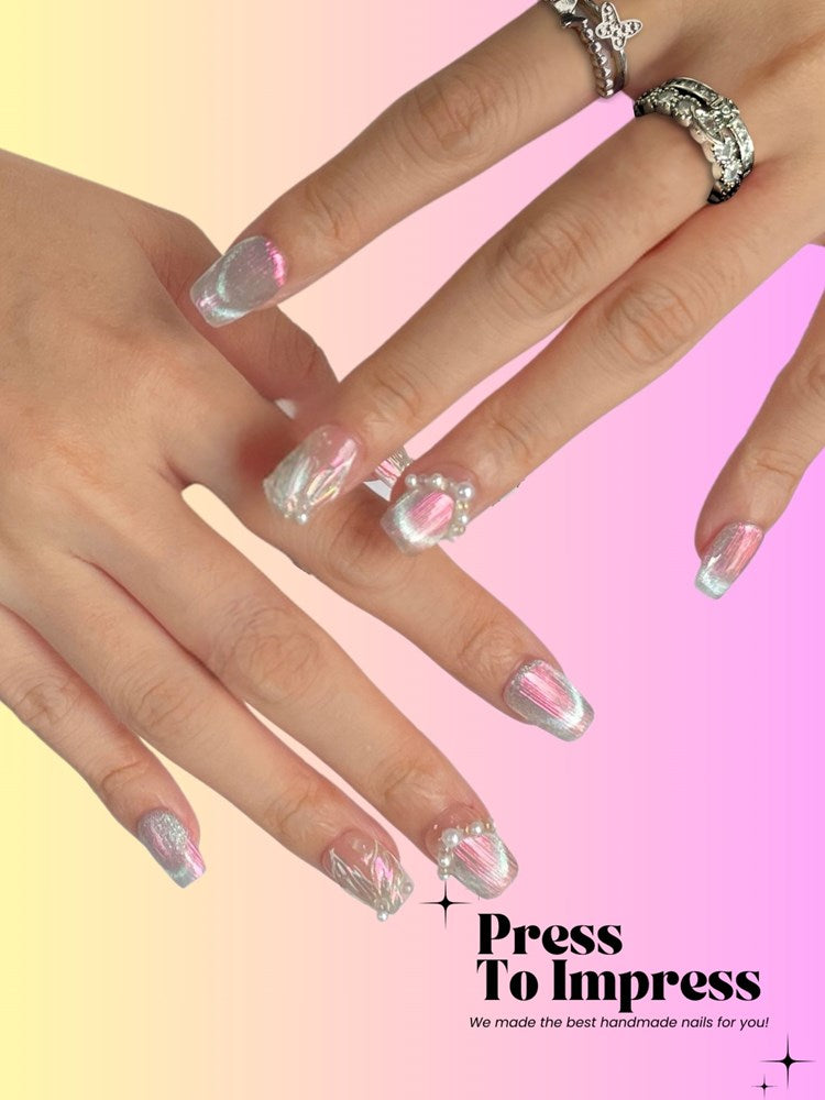 Pearl Lagoon 3D Handmade Square Press-on Nails