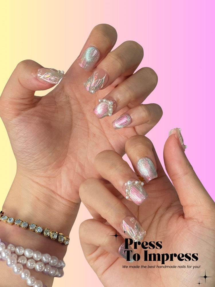 Pearl Lagoon 3D Handmade Square Press-on Nails