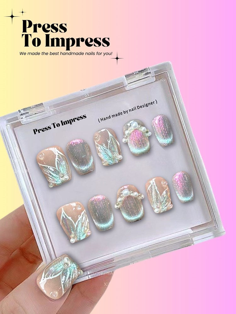 Pearl Lagoon 3D Handmade Square Press-on Nails