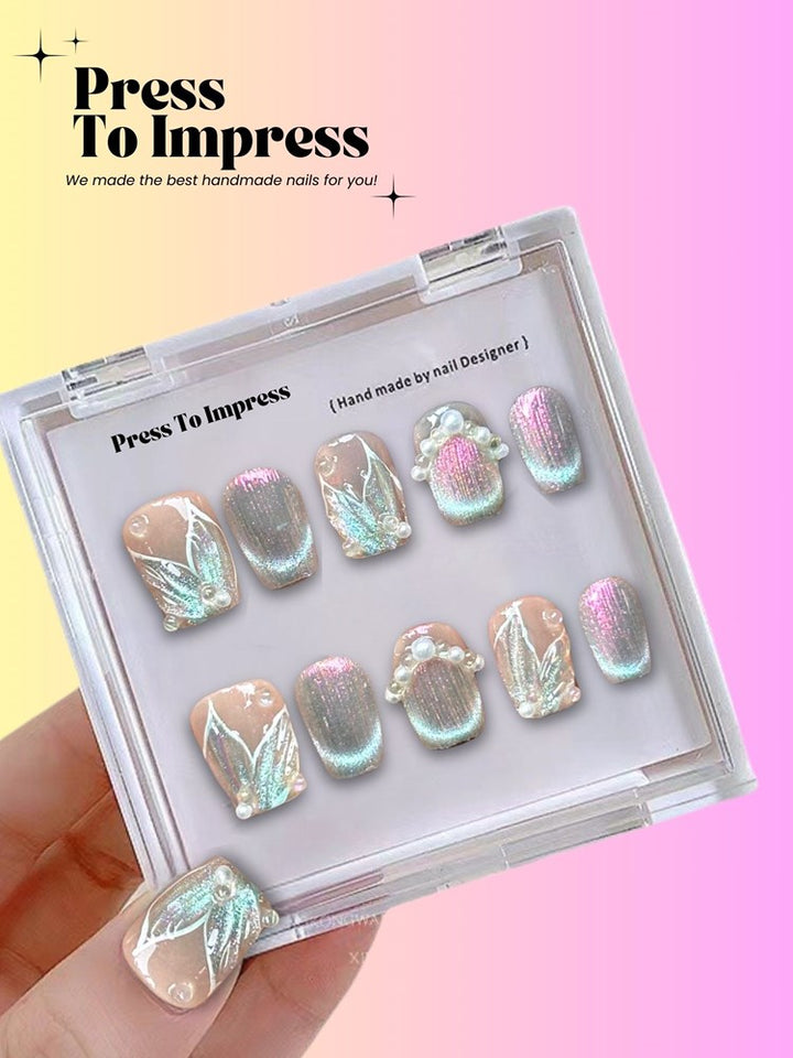 Pearl Lagoon 3D Handmade Square Press-on Nails