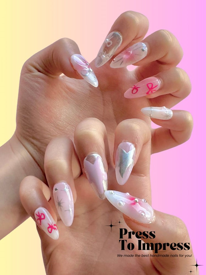 Pinky Star 3D Almond Handmade Press on Nails