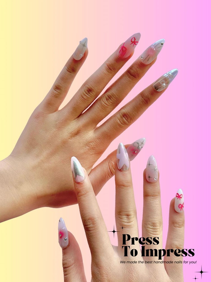 Pinky Star 3D Almond Handmade Press on Nails