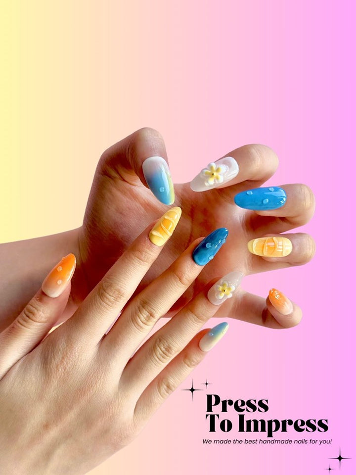 Tropical Breeze 3D Handmade Almond  Press-On Nails