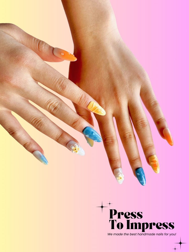 Tropical Breeze 3D Handmade Almond  Press-On Nails