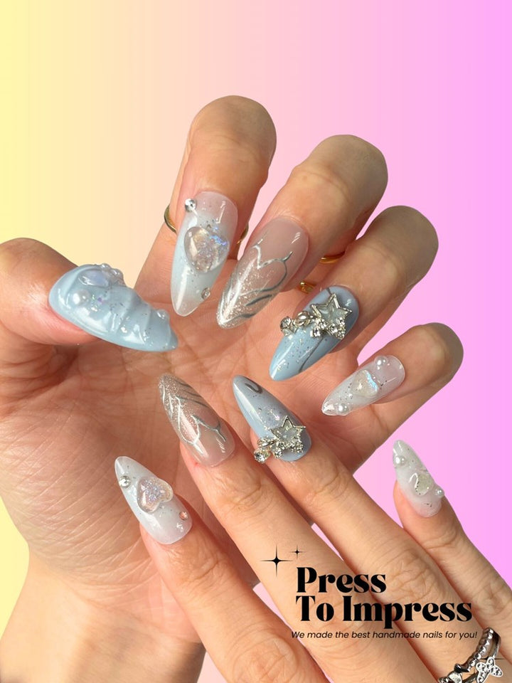 Blue Star 3D Handmade Press on Nails