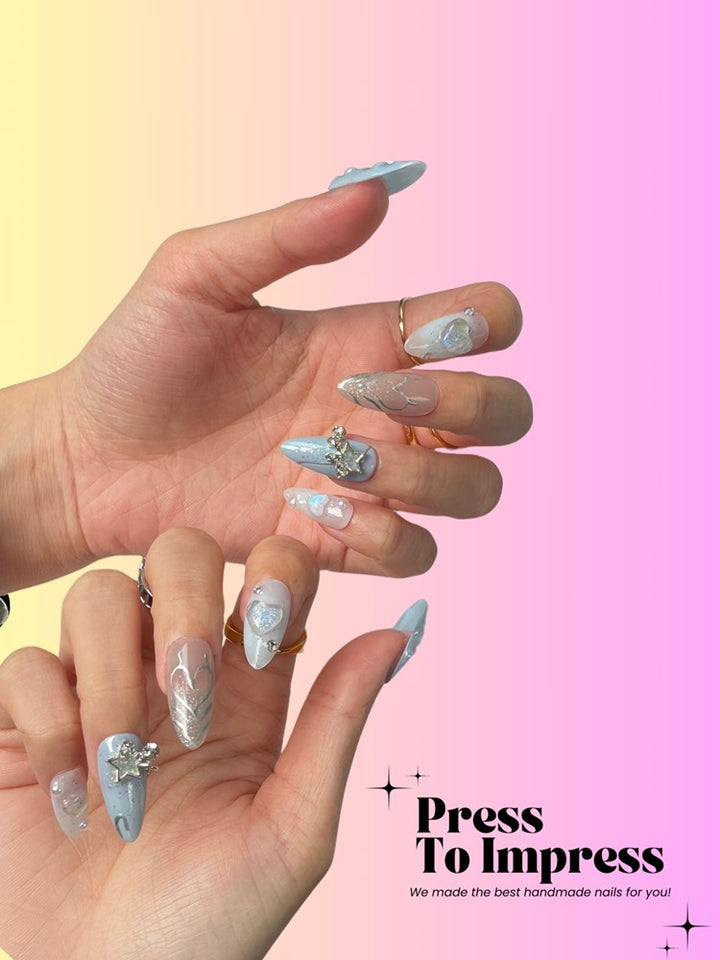 Blue Star 3D Handmade Press on Nails