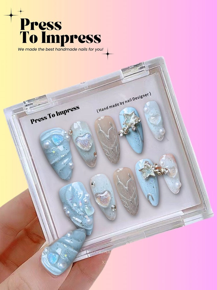 Blue Star 3D Handmade Press on Nails