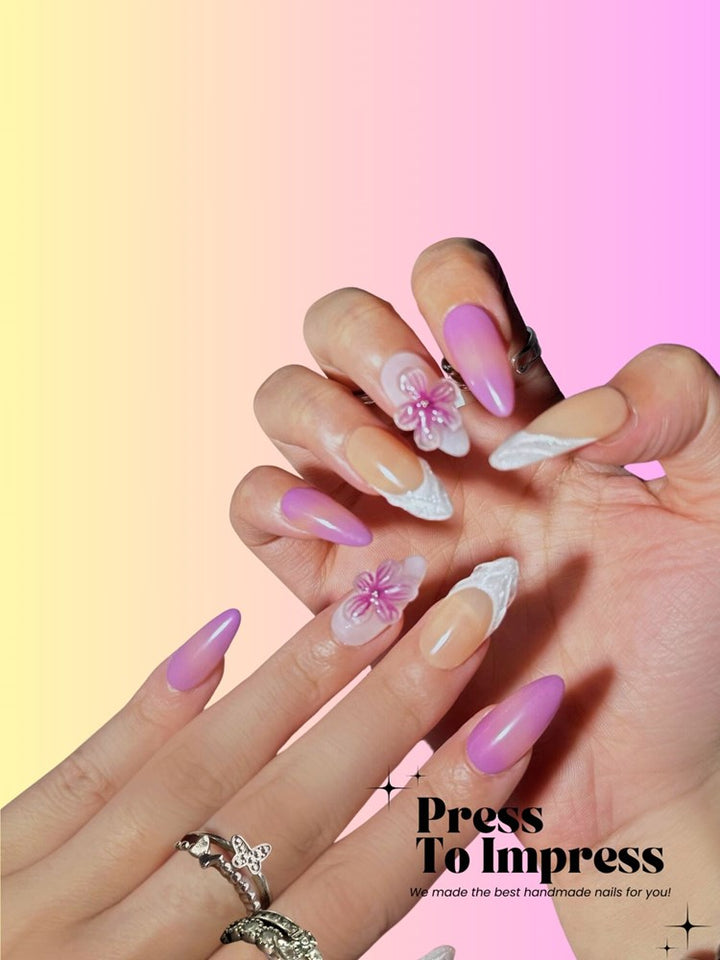 Forever Blossom Almond Handmade  Press-On Nails