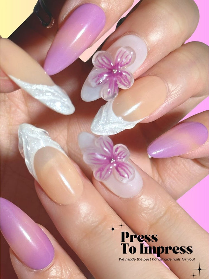 Forever Blossom Almond Handmade  Press-On Nails