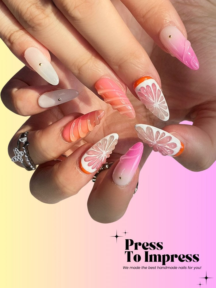 Summer Fruit 3D Handmade Almond  Press-On Nails