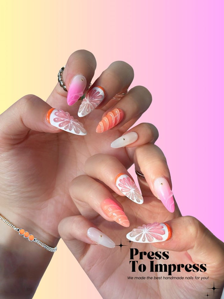 Summer Fruit 3D Handmade Almond  Press-On Nails