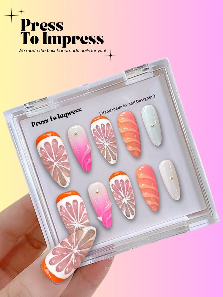 Summer Fruit 3D Handmade Almond  Press-On Nails