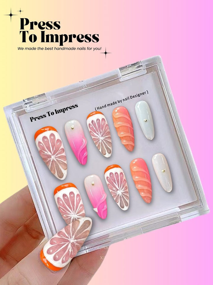 Summer Fruit 3D Handmade Almond  Press-On Nails