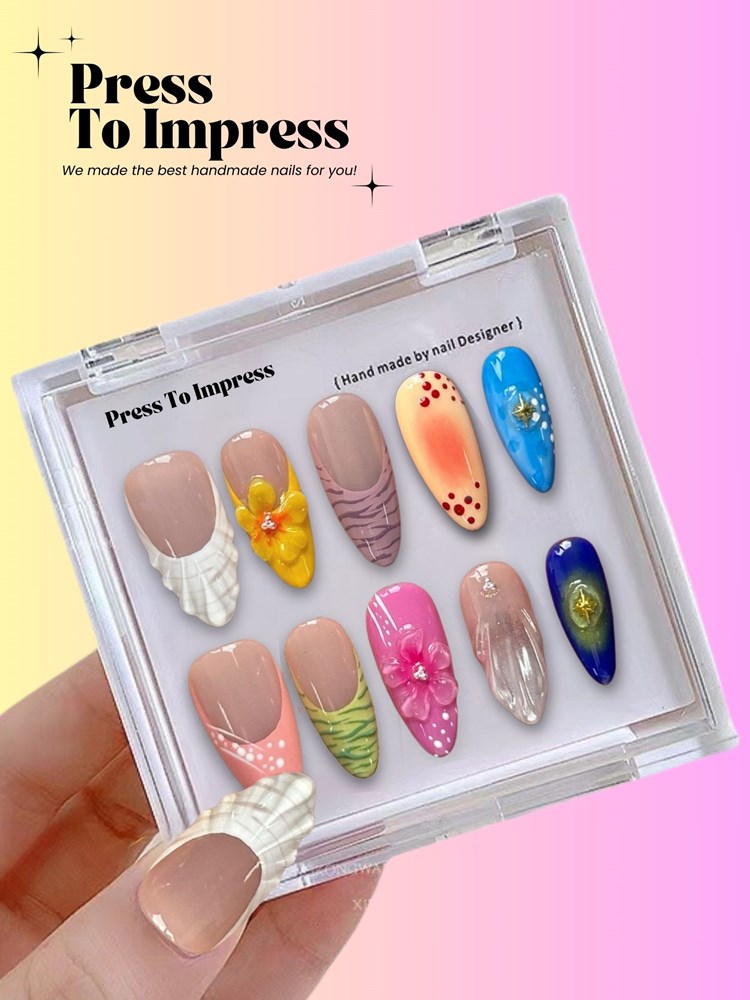 Island Escape 3D Handmade Almond Press-on Nails