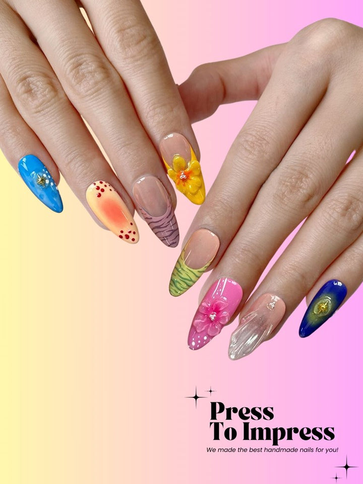 Island Escape 3D Handmade Almond Press-on Nails