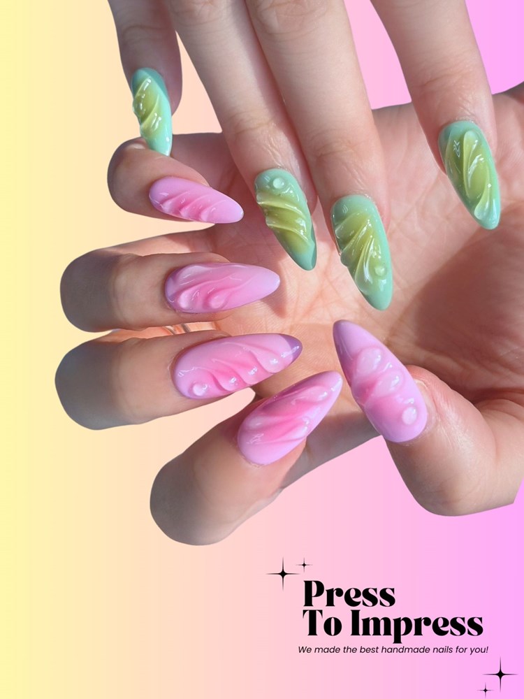 Candy Swirl 3D Handmade Almond  Press-On Nails