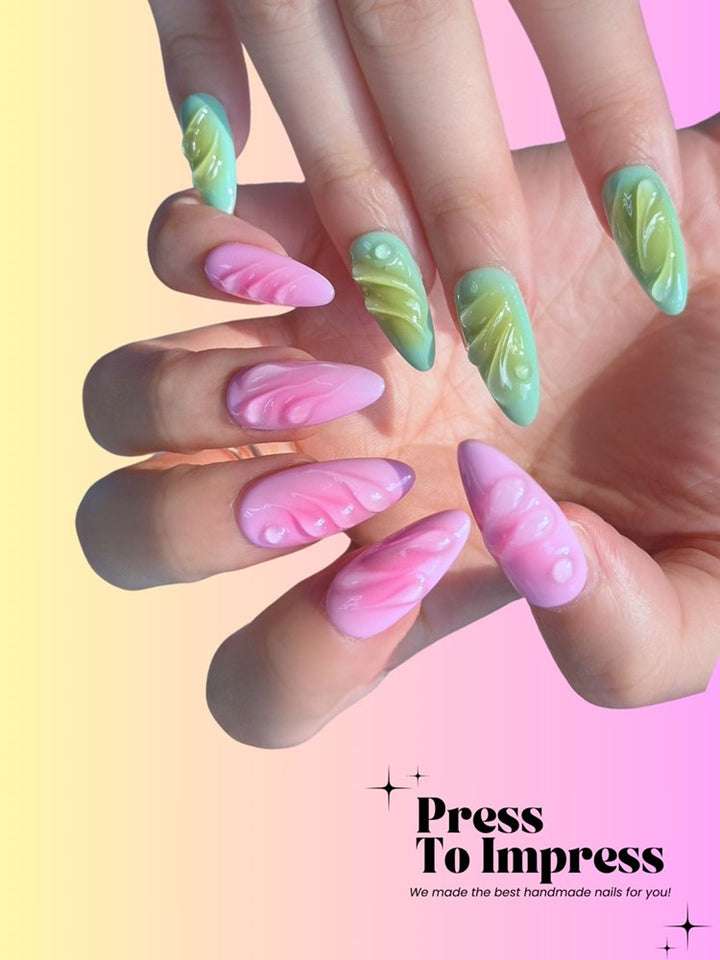 Candy Swirl 3D Handmade Almond  Press-On Nails
