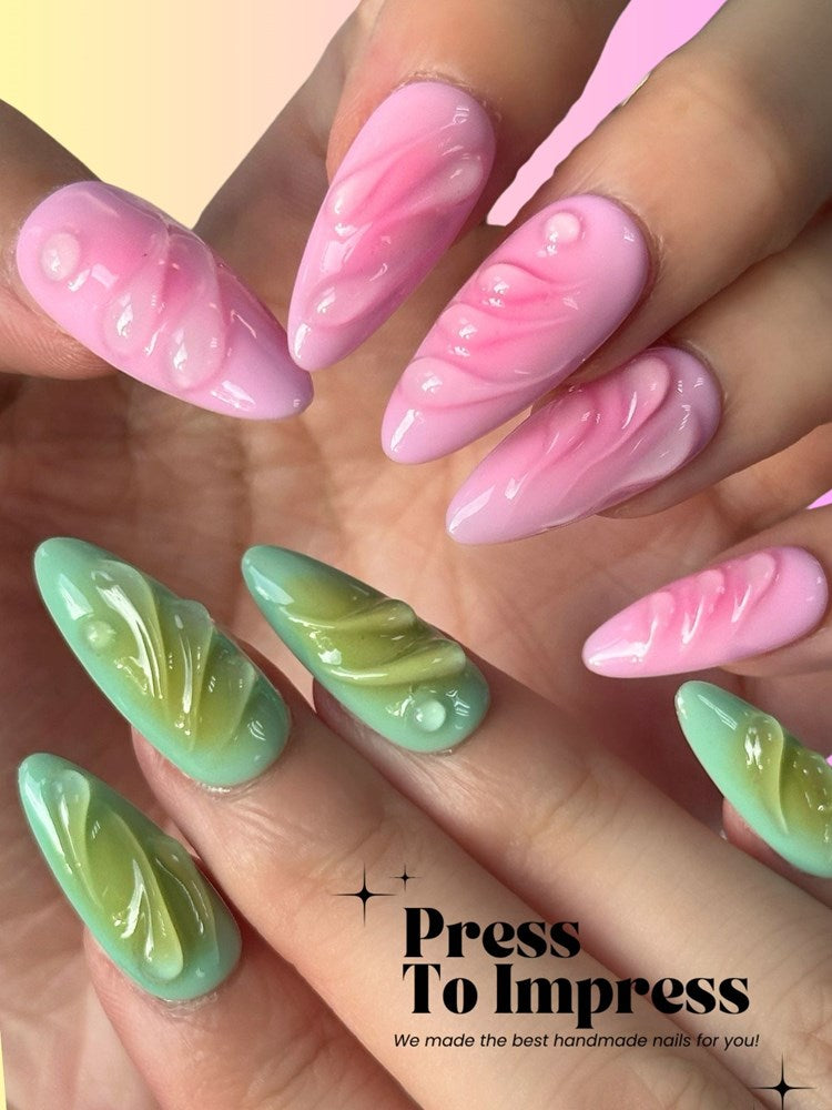 Candy Swirl 3D Handmade Almond  Press-On Nails
