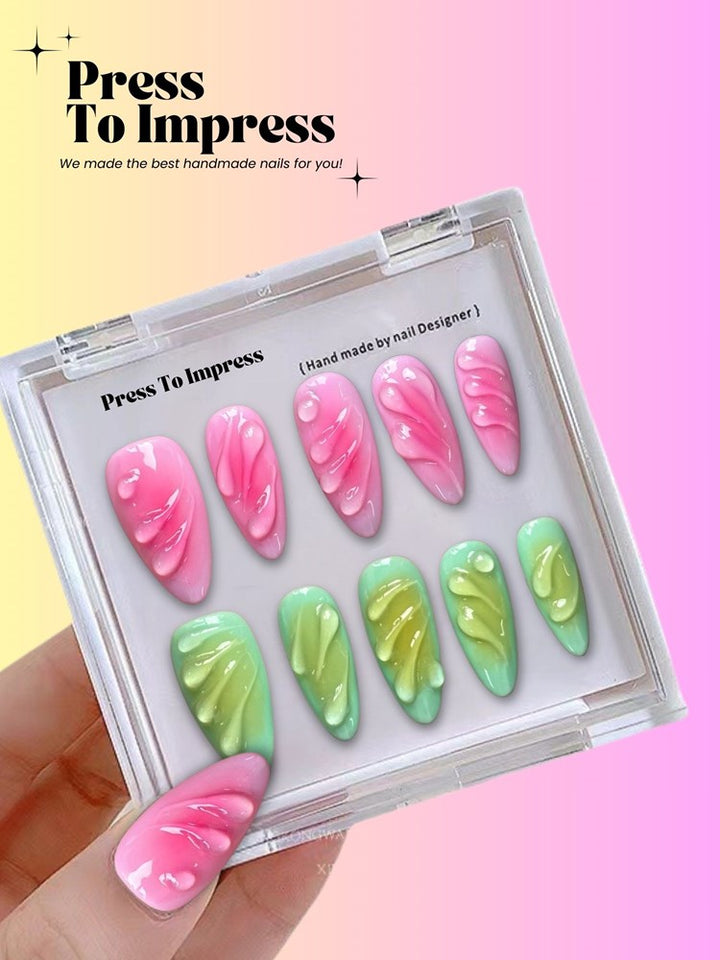Candy Swirl 3D Handmade Almond  Press-On Nails
