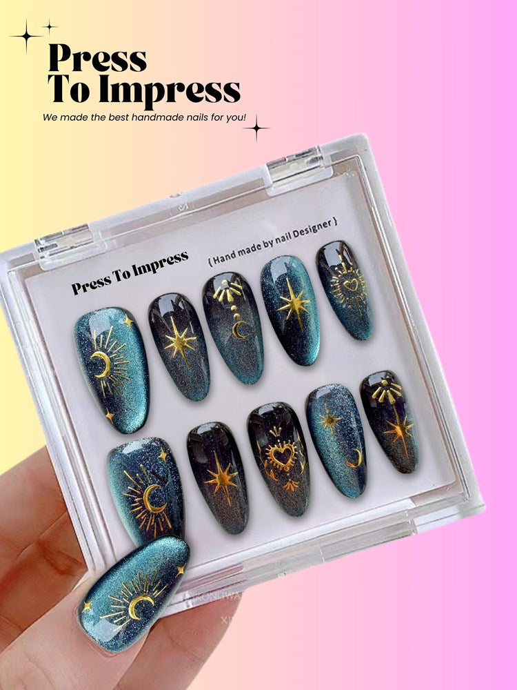 Aura Black 3D Handmade Almond Press-on Nails