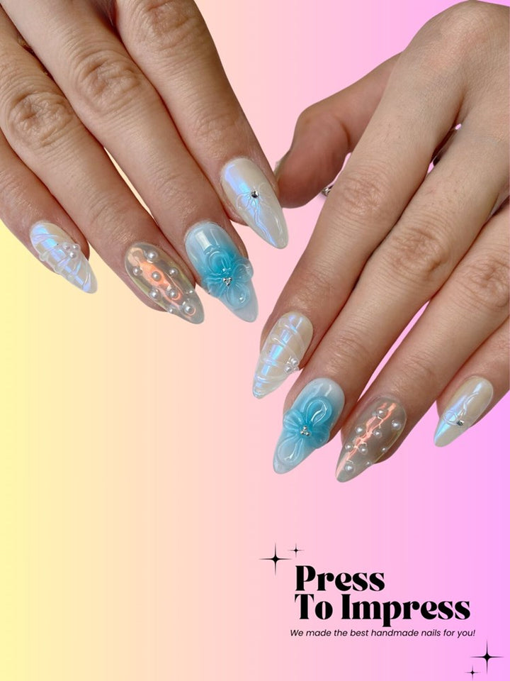 Pearl Tide 3D Handmade Almond  Press-On Nails