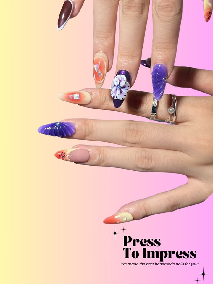 Violet Sunset 3D Almond Handmade Press On Nails