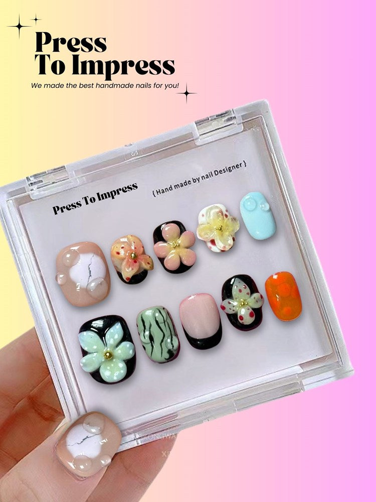 Orchid Floral 3D Square Handmade Press on Nails