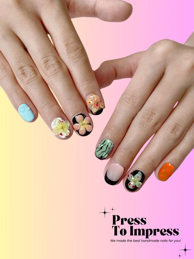Orchid Floral 3D Square Handmade Press on Nails