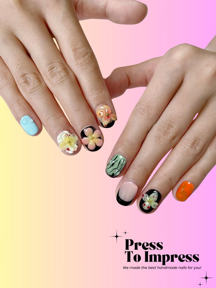 Orchid Floral 3D Square Handmade Press on Nails