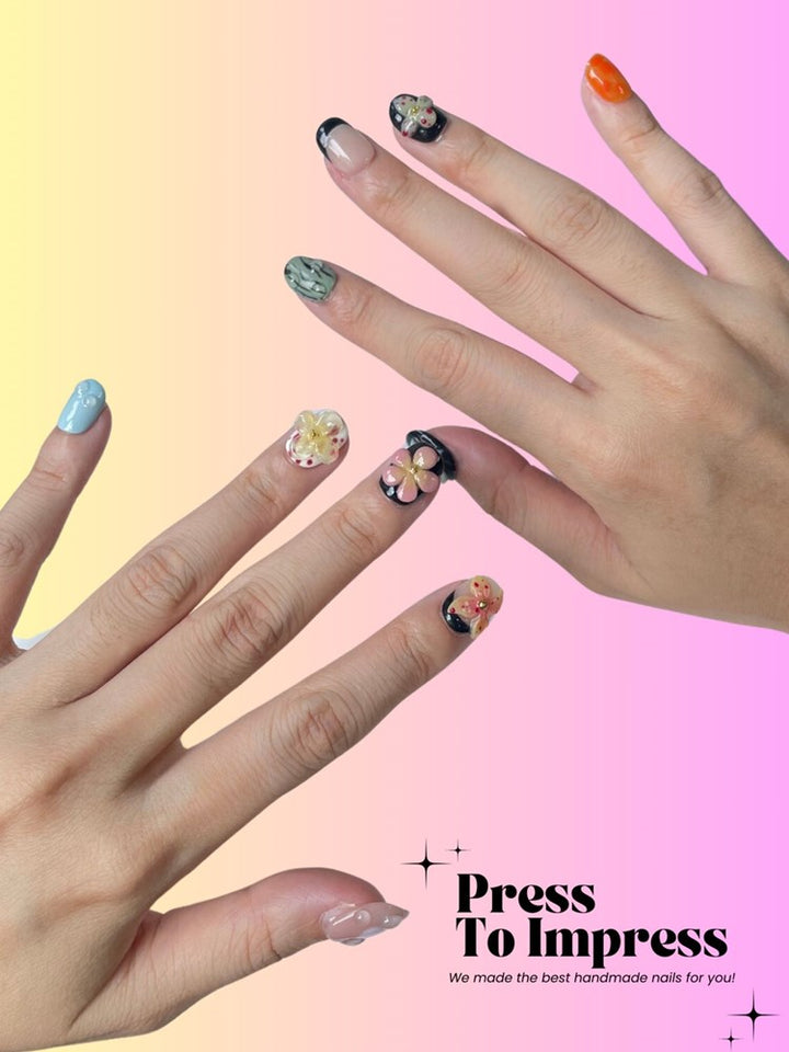Orchid Floral 3D Square Handmade Press on Nails